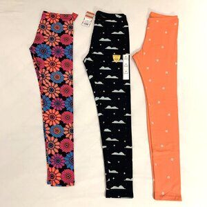 NWT 3 Girls Leggings Bundle Various Prints Orange Flowers Full Length Size 14